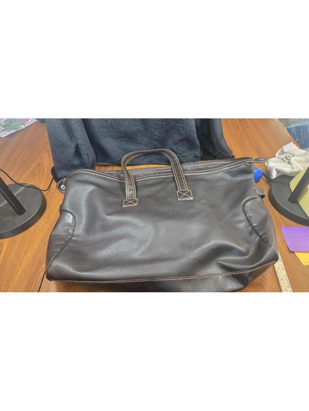 Large Brown Leather Travel Bag with Handles